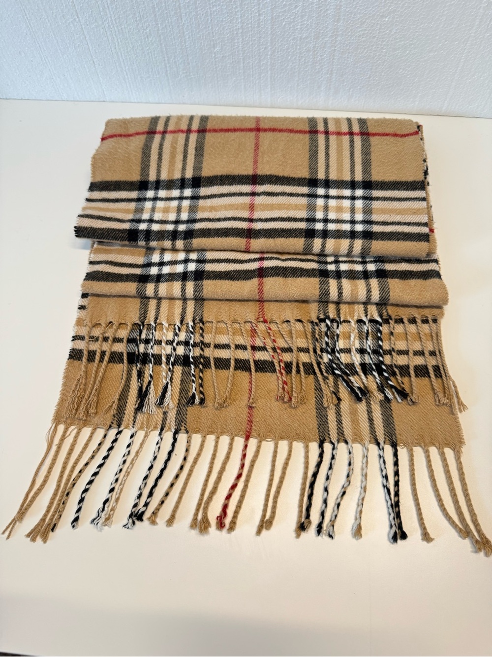 Classic Plaid Fringe Scarf - Beige Nova Check Super Soft and Long